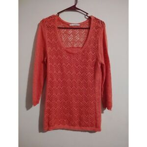 Maurice's Women's Coral Orange Pointelle Knit Scoop Neck Blouse Size Large